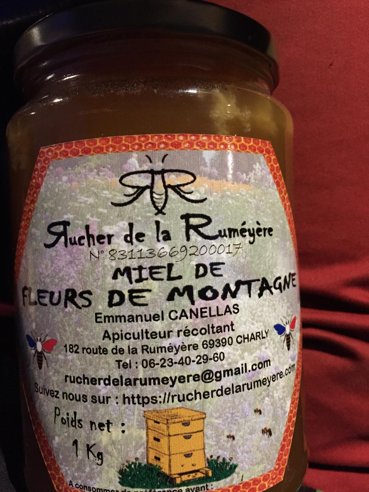 Pot de 1 kg de miel de fleurs de montagne du Rucher de la Ruméyère