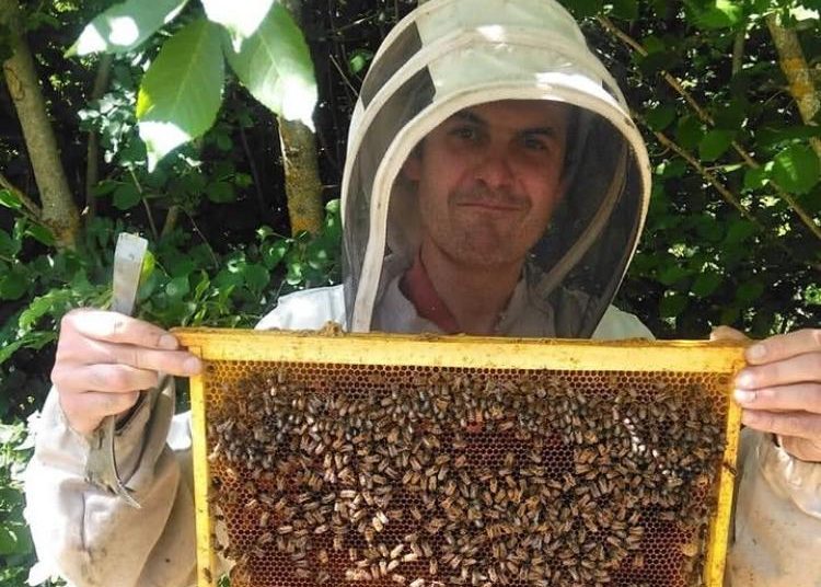 Emmanuel Canellas, apiculteur récoltant à Charly, présente un cadre de couvain